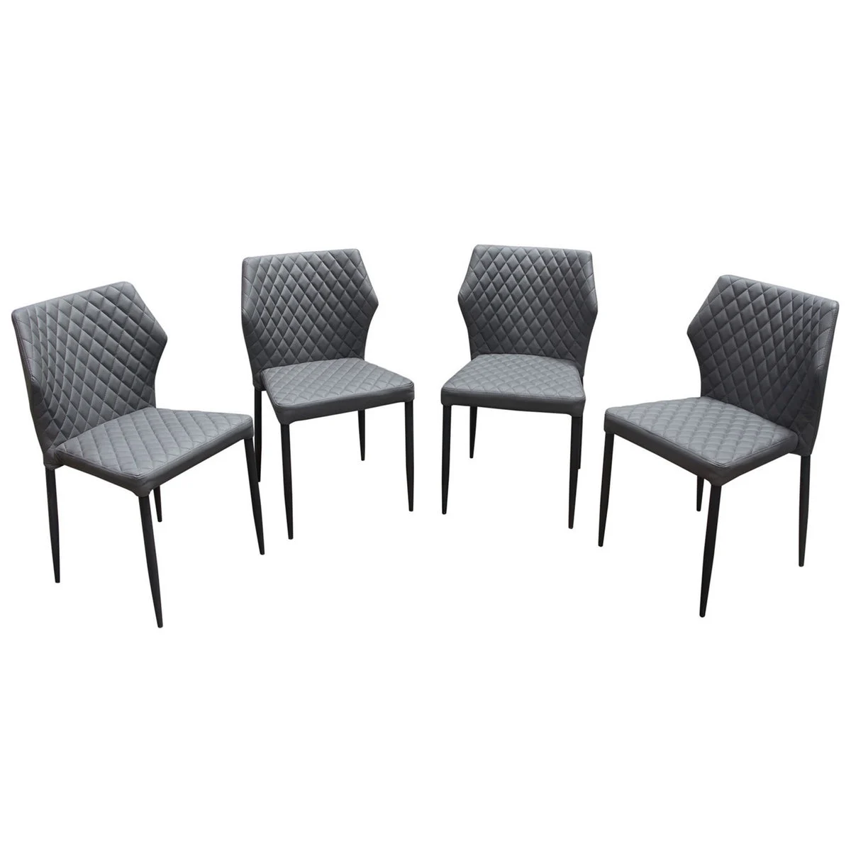 Benzara Diamond Tufted Leatherette Dining Chair with Metal Legs, Gray, Set of 4