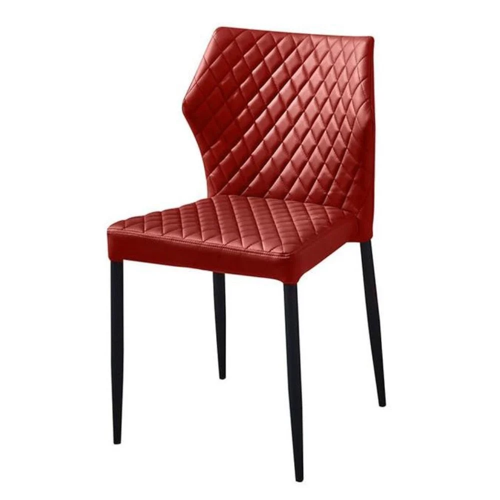 Benzara Diamond Tufted Leatherette Dining Chair with Metal Legs, Red, Set of 4
