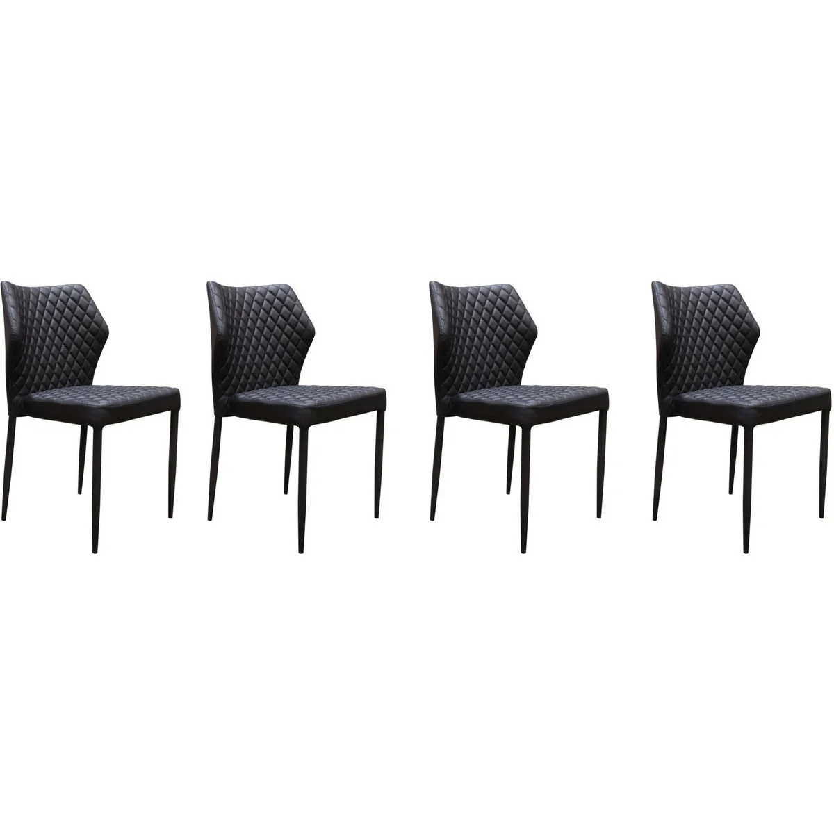 Benzara Diamond Tufted Leatherette Dining Chair with Metal Legs, Black, Set of 4