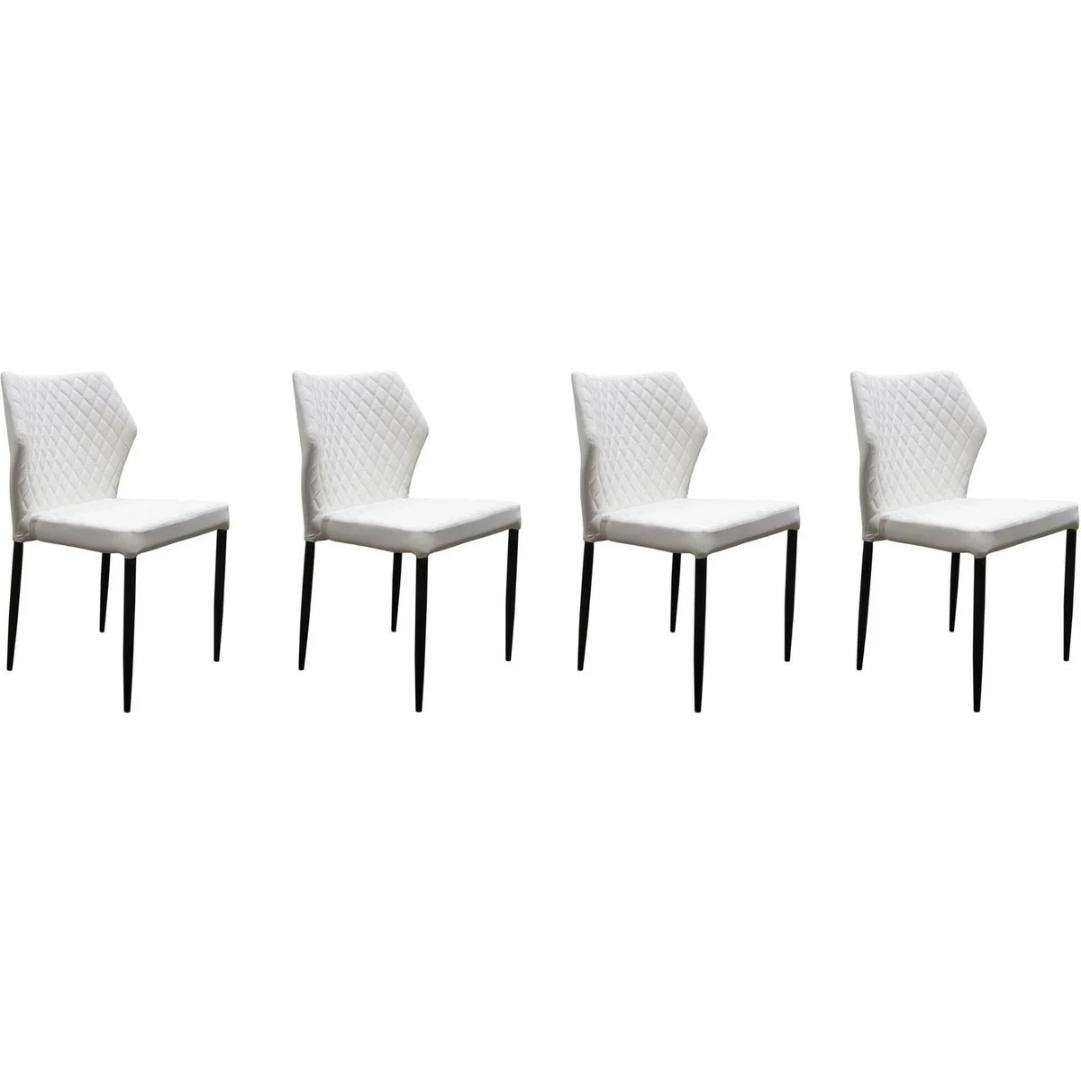 Benzara Diamond Tufted Leatherette Dining Chair with Metal Legs, White, Set of 4