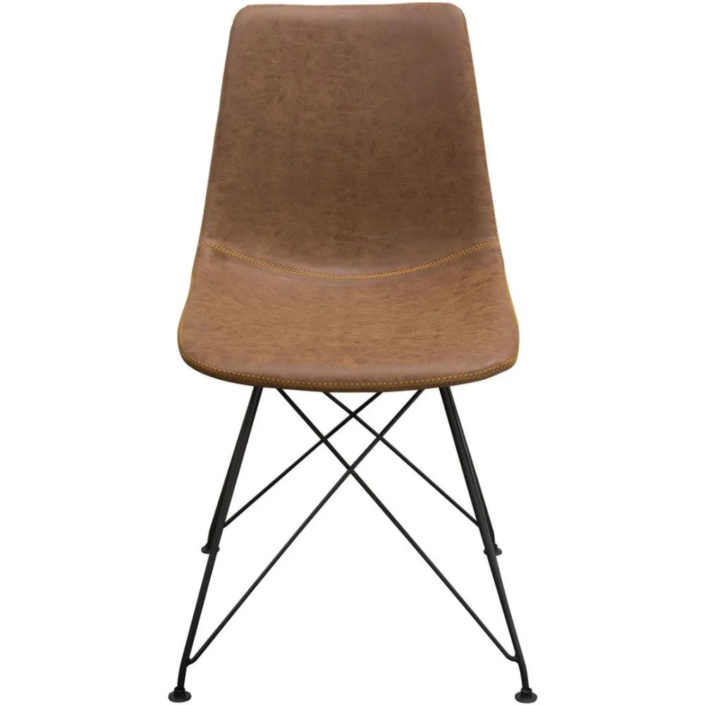 Benzara Leatherette Upholstered Dining Chair with Metal Legs, Brown and Black, Set of 4