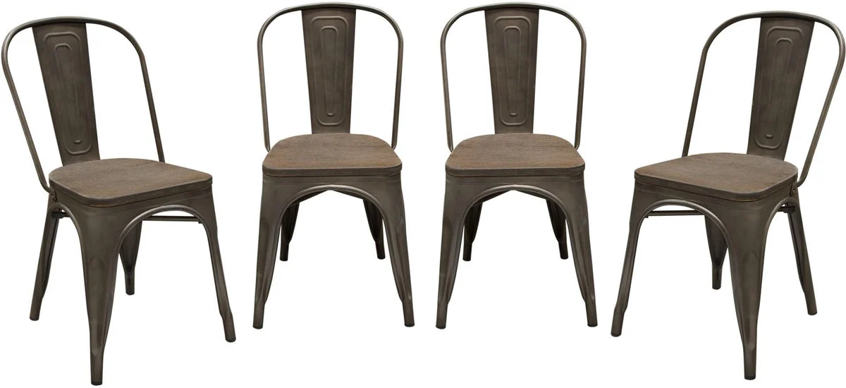 Benzara Bamboo Seat Dining Chair with Metal Frame, Brown, Set of 4