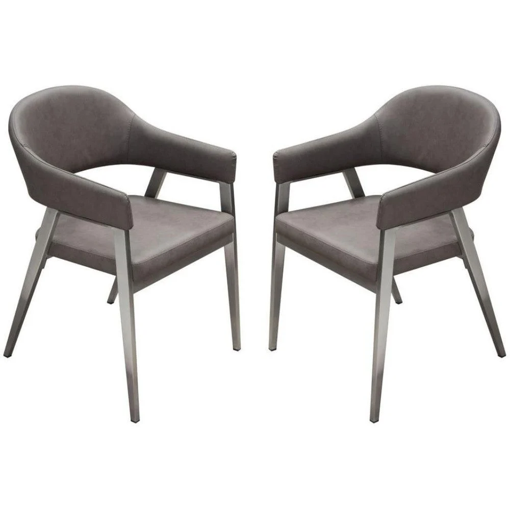 Benzara Leatherette Accent Chair with Stainless Steel Tapered Feet, Gray and Silver, Pack of Two