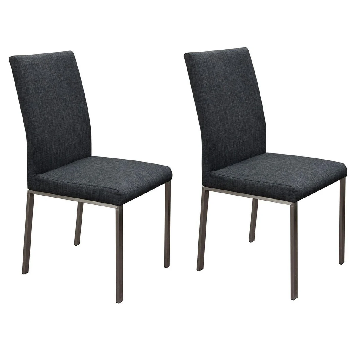 Benzara Fabric Upholstered Metal Dining Side Chairs with Back Handle, Gray and Silver, Pack of Two