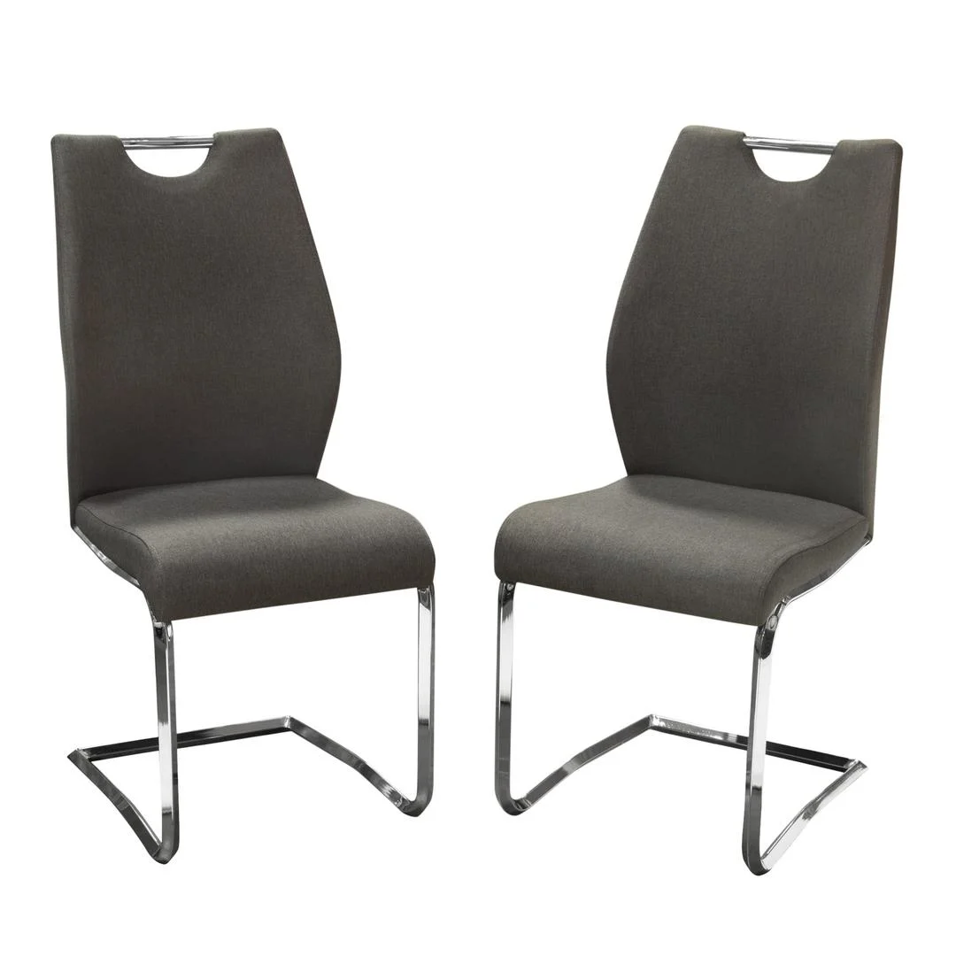 Benzara Fabric Upholstered Metal Dining Side Chairs with Handle, Gray and Silver, Pack of Two
