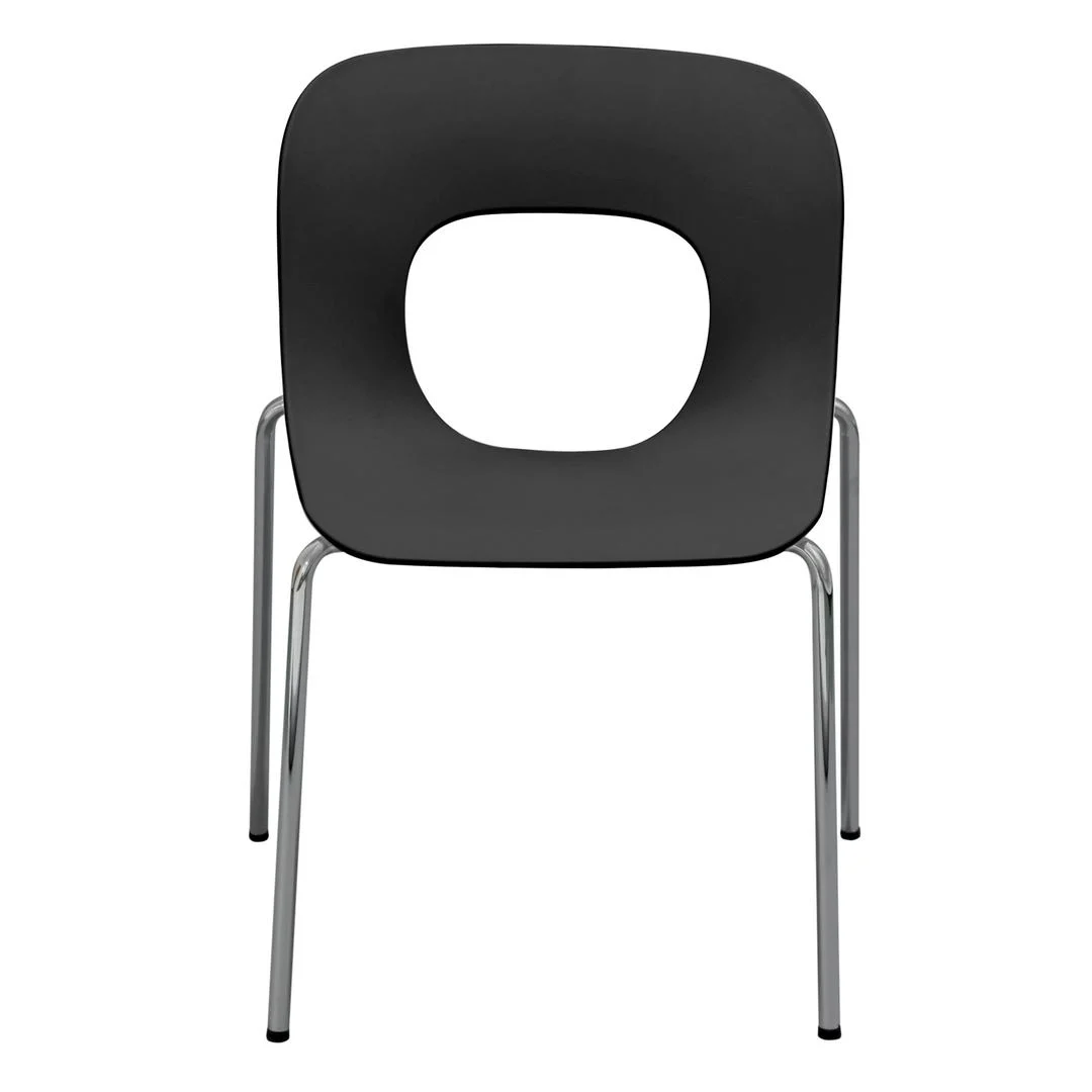 Benzara Plastic Accent Chairs with Open Backrest and Metal Legs, Black, Pack of Four