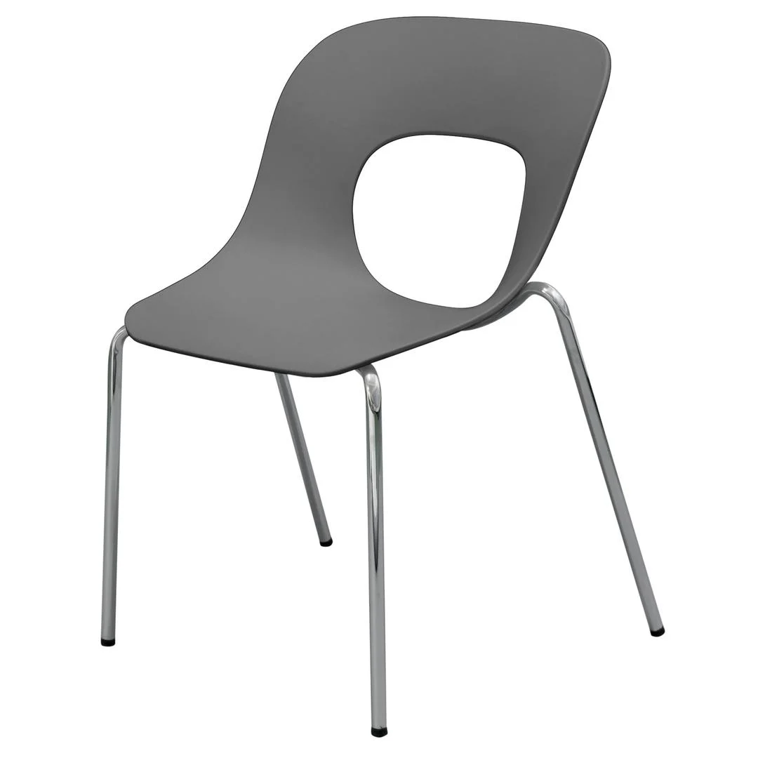 Benzara Plastic Accent Chairs with Open Backrest and Metal Legs, Gray, Pack of Four