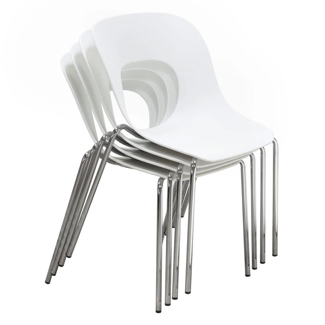 Benzara Plastic Accent Chairs with Open Backrest and Metal Legs, White, Pack of Four
