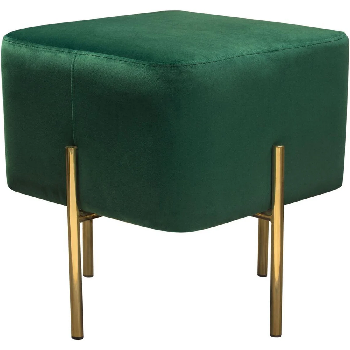Benzara Velvet Upholstered Modern Square Accent Ottoman with Stainless Steel Frame, Emerald Green and Gold