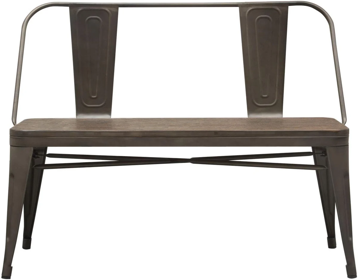 Benzara Industrial Style Metal Dining Side Bench with Bamboo Wood Seat, Brown