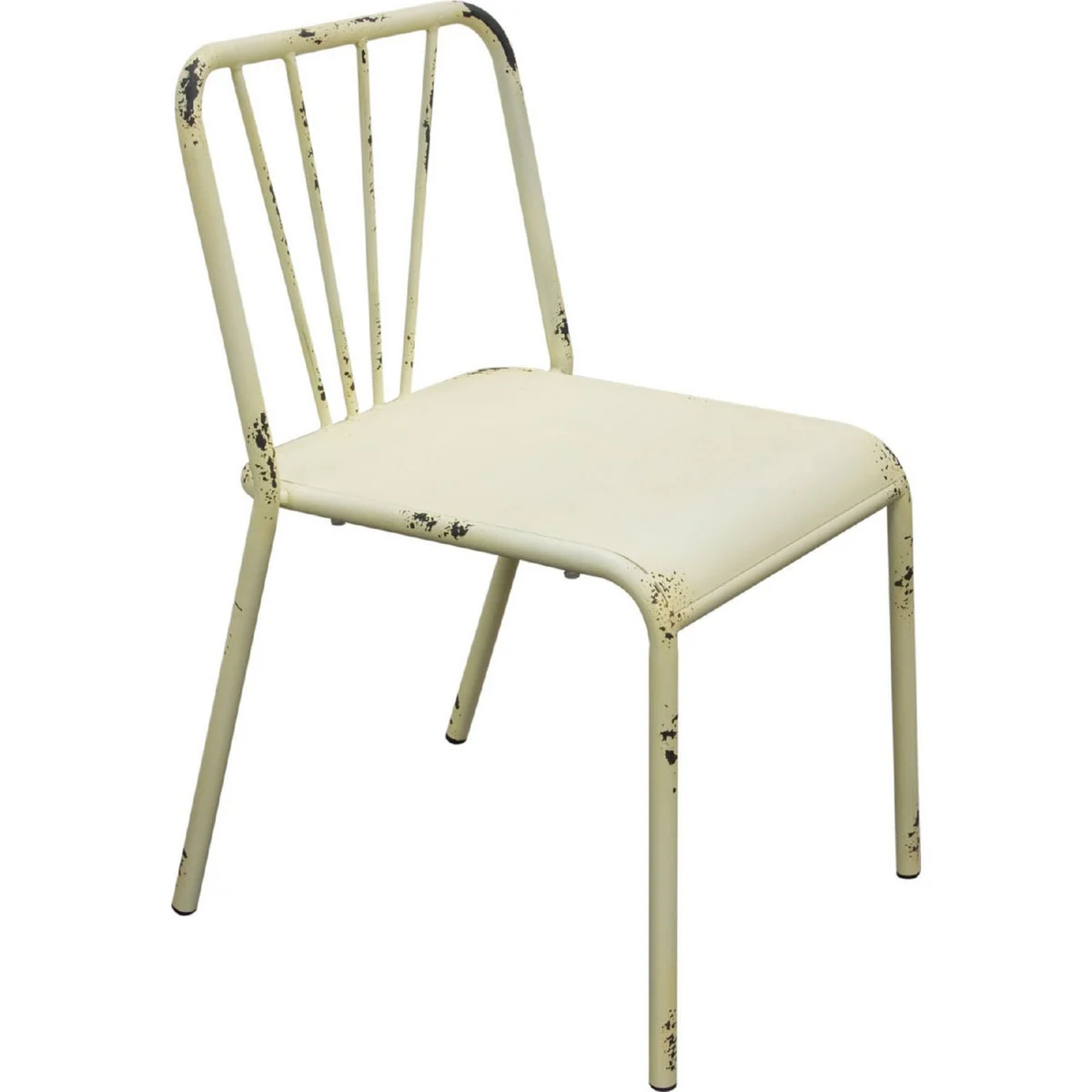 Benzara Vintage Style Metal Dining Chairs with Slat Style Back, Antique White, Pack of Two