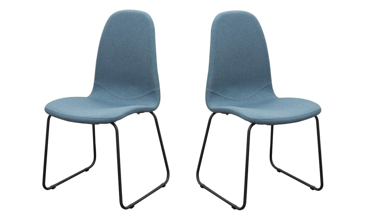Benzara Fabric Upholstered Dining Side Chairs with Metal Sled Legs, Set of 2, Blue and Black