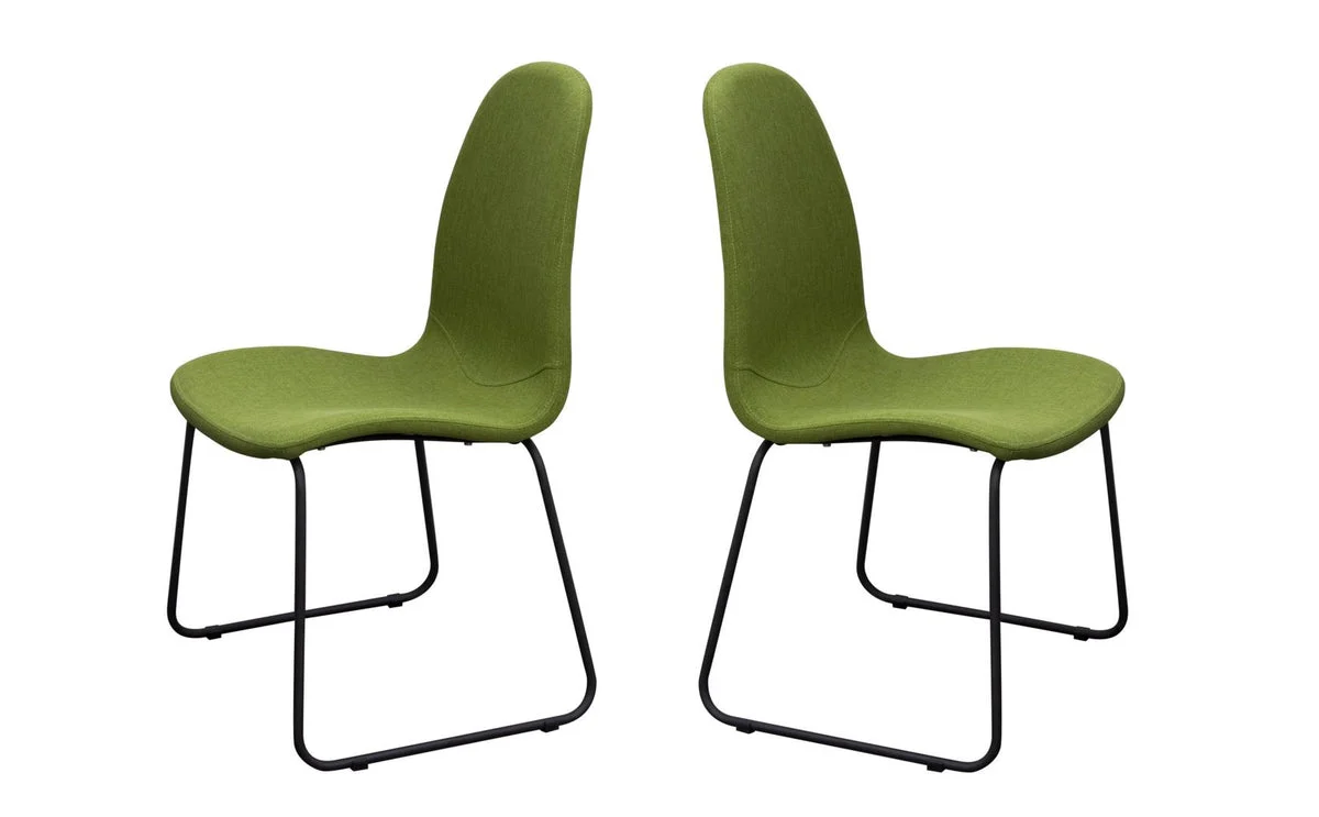 Benzara Fabric Upholstered Dining Side Chairs with Metal Sled Legs, Set of 2, Green and Black