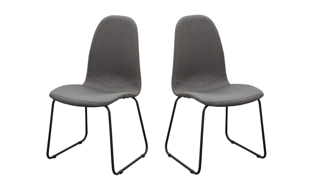 Benzara Fabric Upholstered Dining Side Chairs with Metal Sled Legs, Set of 2, Gray and Black