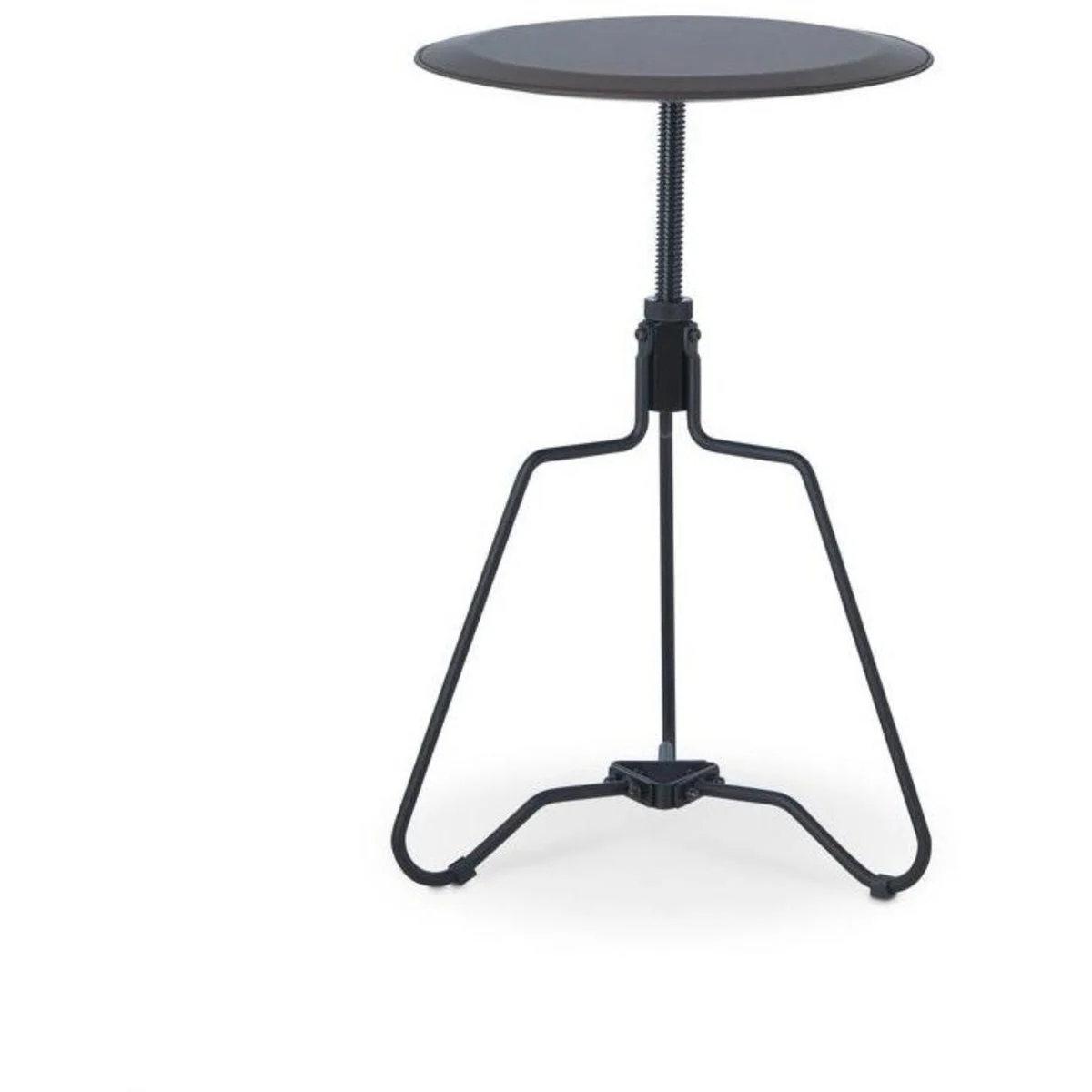 Benzara Adjustable End Table with Leatherette Upholstered Top and Metal Tripod Base, Brown and Black