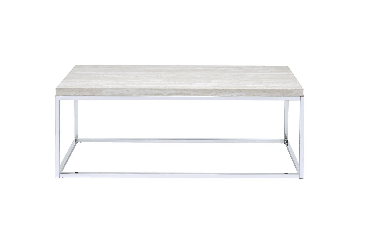 Benzara Wooden Rectangular Coffee Table with Metal Open Base, Silver