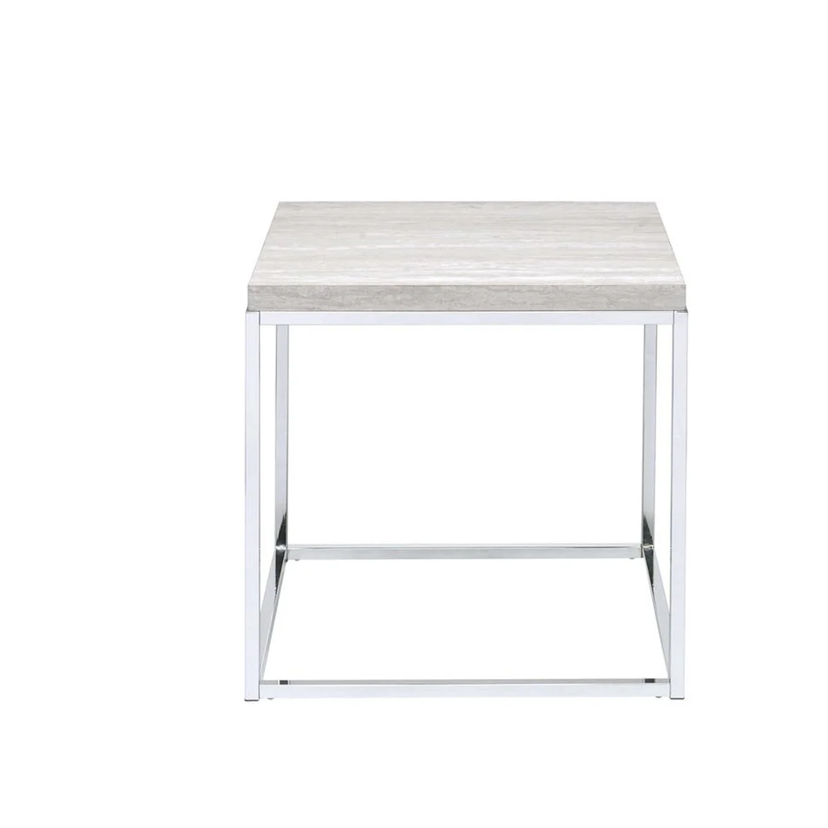 Benzara Modern Style Metal Square End Table with Wooden Top, Gray and Silver