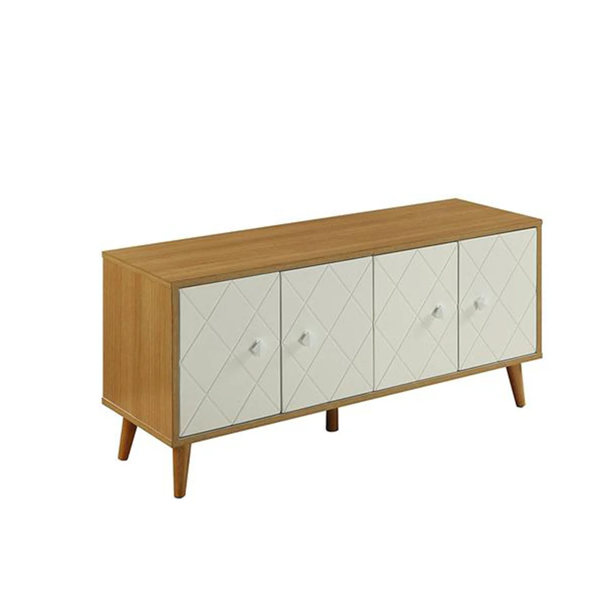 Benzara Wooden Console Table with Diamond Grid Patterned Doors, Natural Brown and White