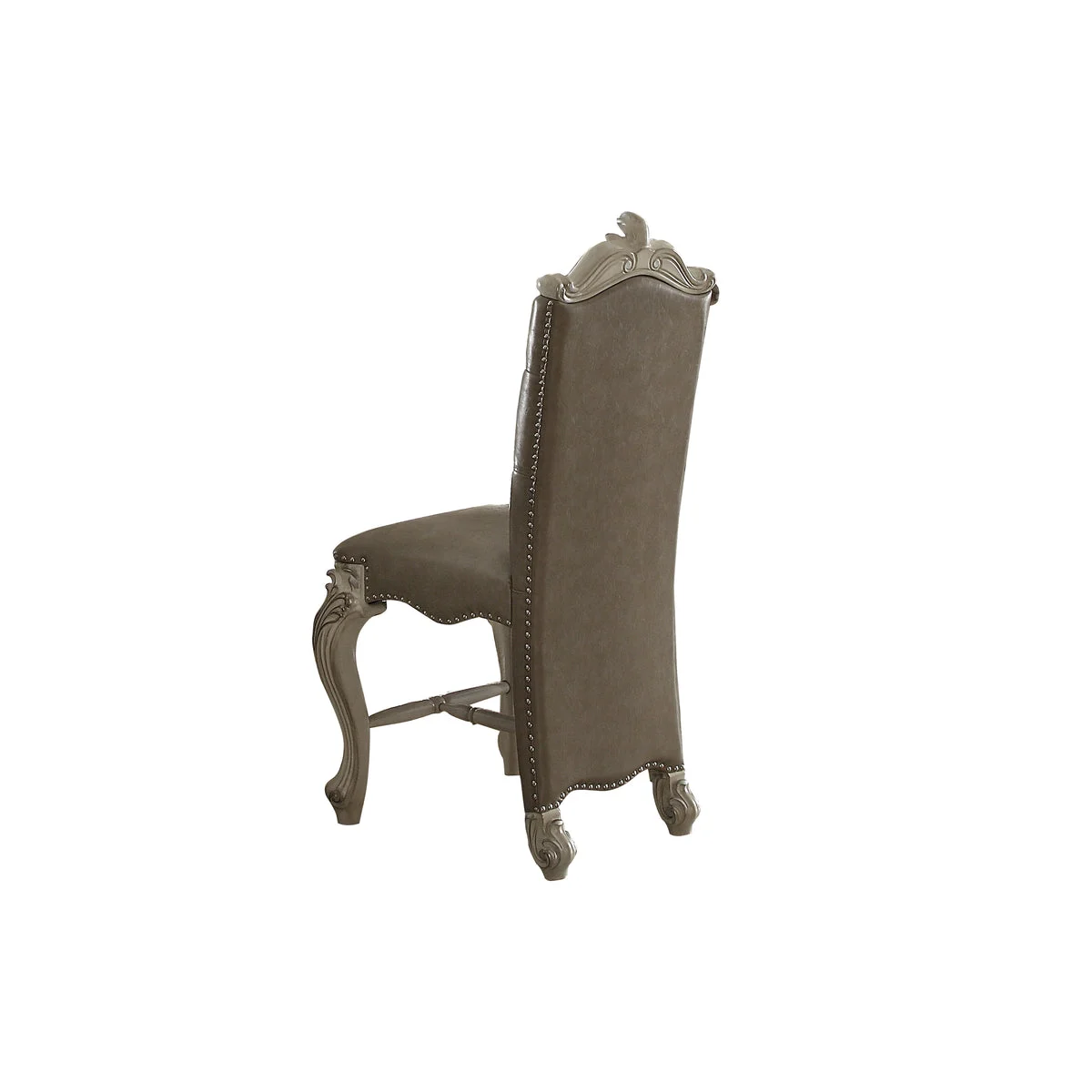 Benzara Faux Leather Upholstered Wooden Counter Height Chair with Nail head Trim, Gray and White, Set of 2