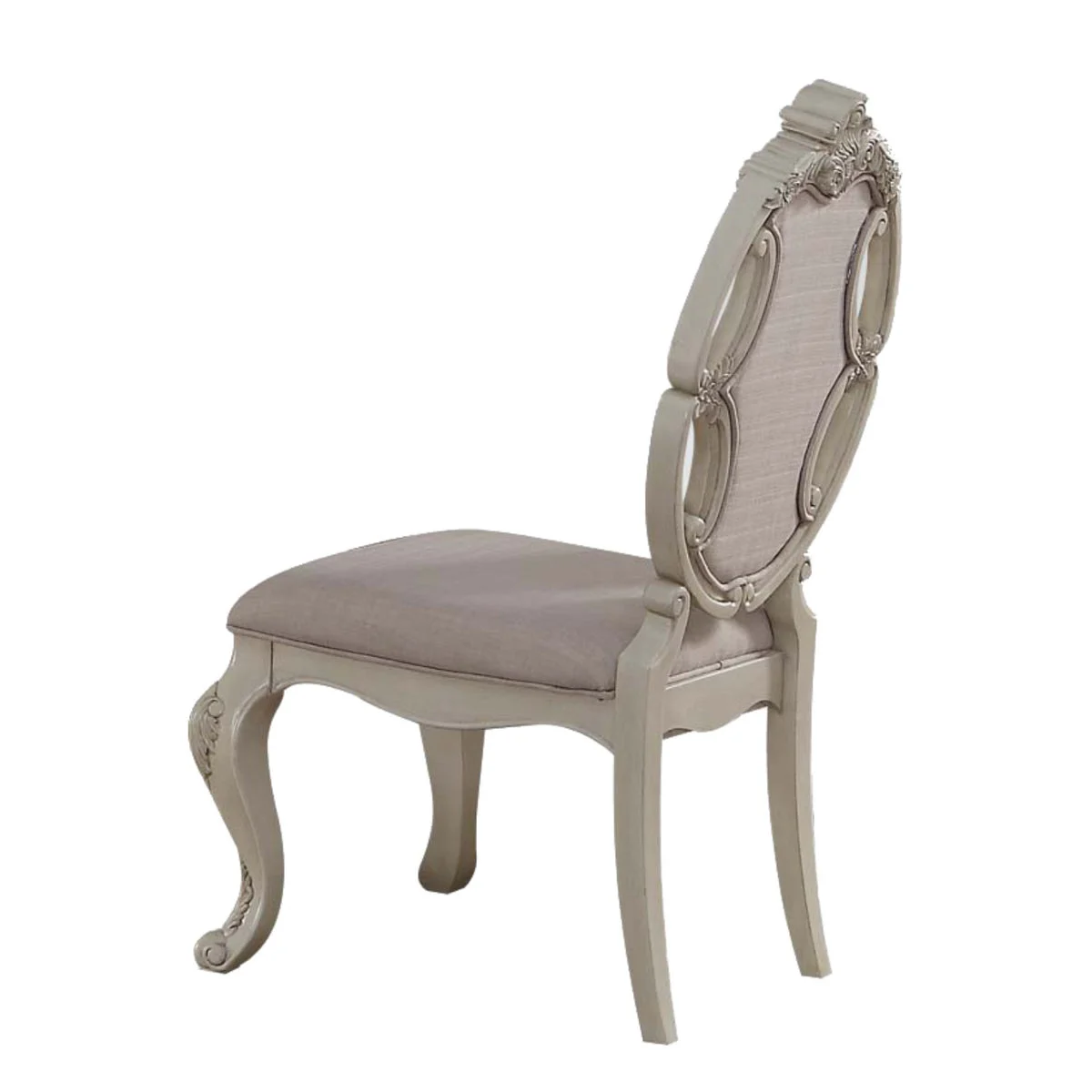 Benzara Fabric Upholstered Wooden Side Chair with Button Tufted Back, White, Set of 2