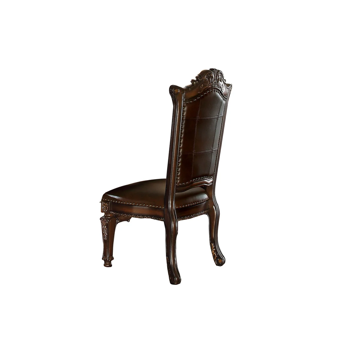 Benzara Faux Leather Upholstered Wooden Side Chair Button Tufted Back, Brown, Set of 2