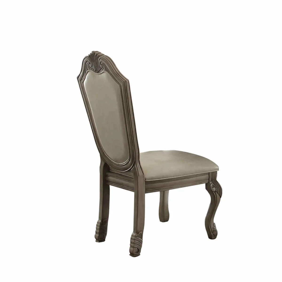 Benzara Transitional Style Faux Leather Upholstered Wooden Side Chair with Cabriole Legs, Gray, Set of 2