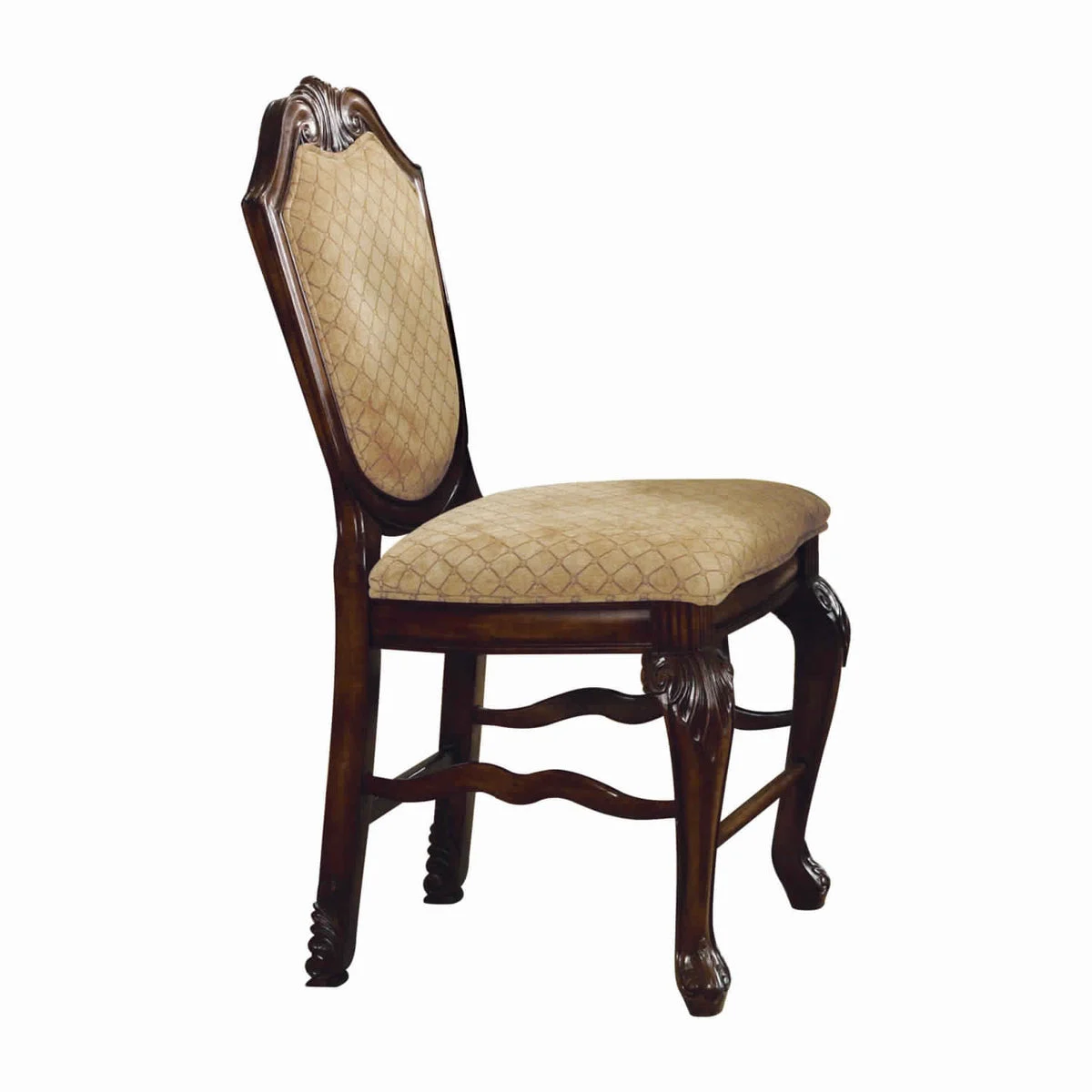 Benzara Wooden Counter Height Chair with Fabric Upholstered Seat and Back, Brown and Beige, Set of 2