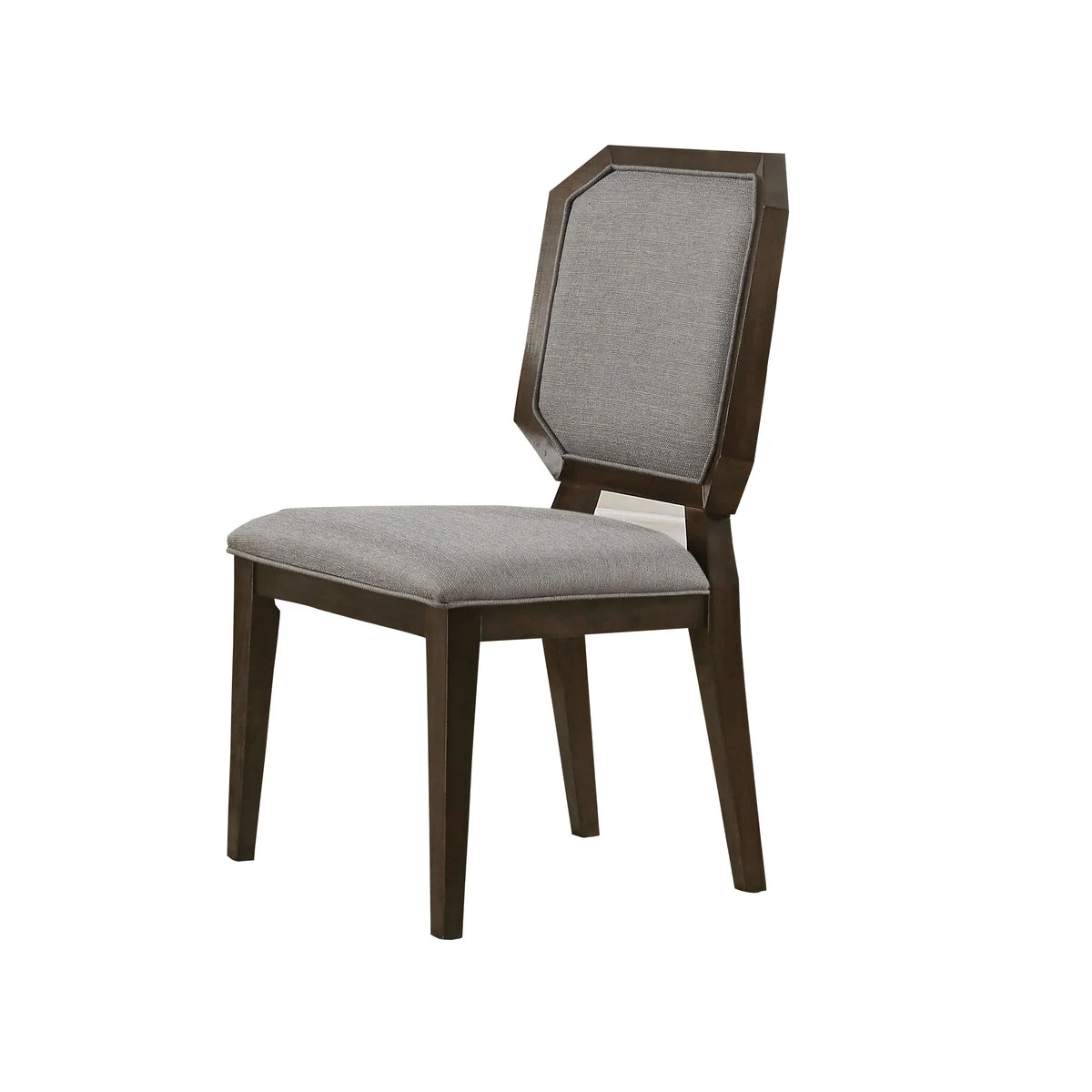 Benzara Transitional Fabric Upholstered Wooden Side Chair with Tapered Legs, Gray and Brown, Set of 2