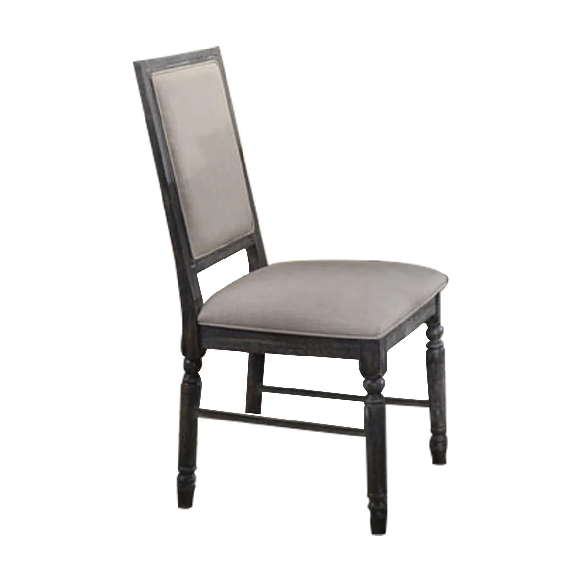 Benzara Linen Upholstered Wooden Side Chair with Turned Legs, Gray, Set of 2