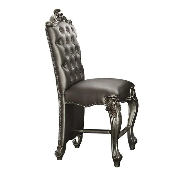 Benzara Leatherette Upholstered Wooden Counter Height Chair with Cabriole Legs, Silver, Set of 2