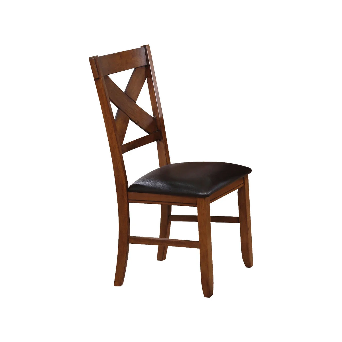 Benzara Wooden Side Chair with Faux Leather Padded Seat and X Cross Backrest, Brown, Set of 2
