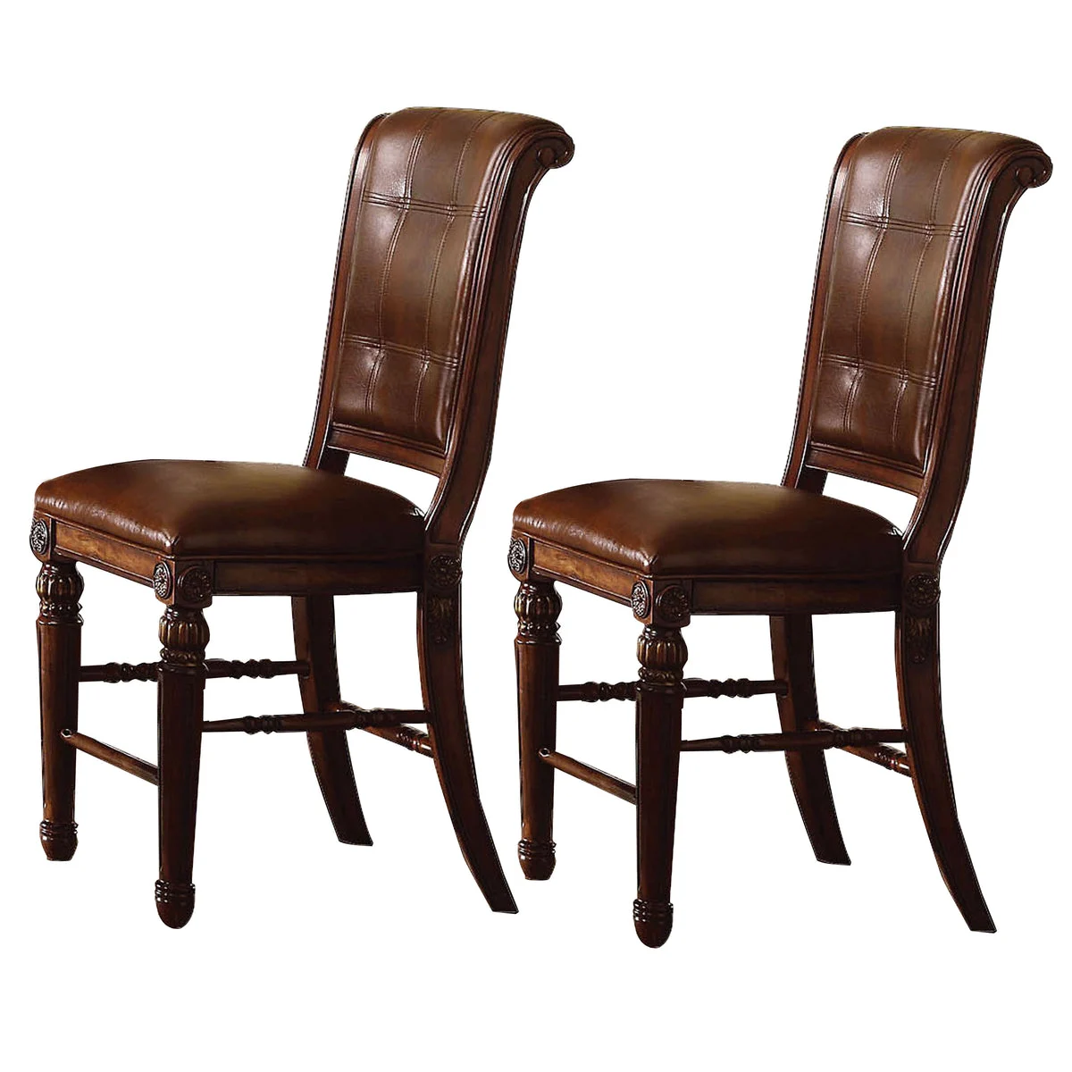 Benzara Tufted Leatherette Counter Height Chair, Set of 2, Brown