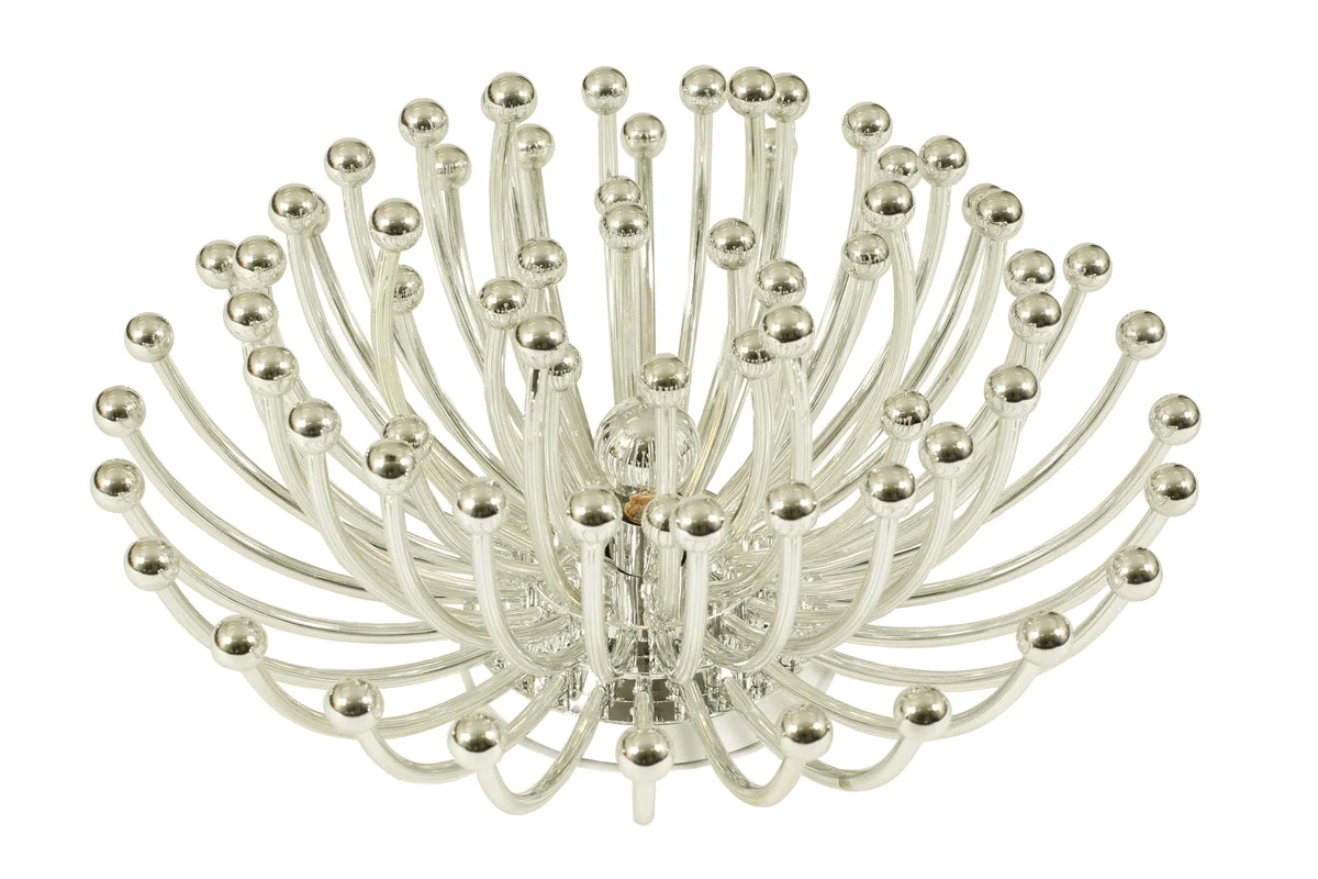 Benzara Metal Chandelier with One Bulb In Center and Crystal Accents, Silver and Clear