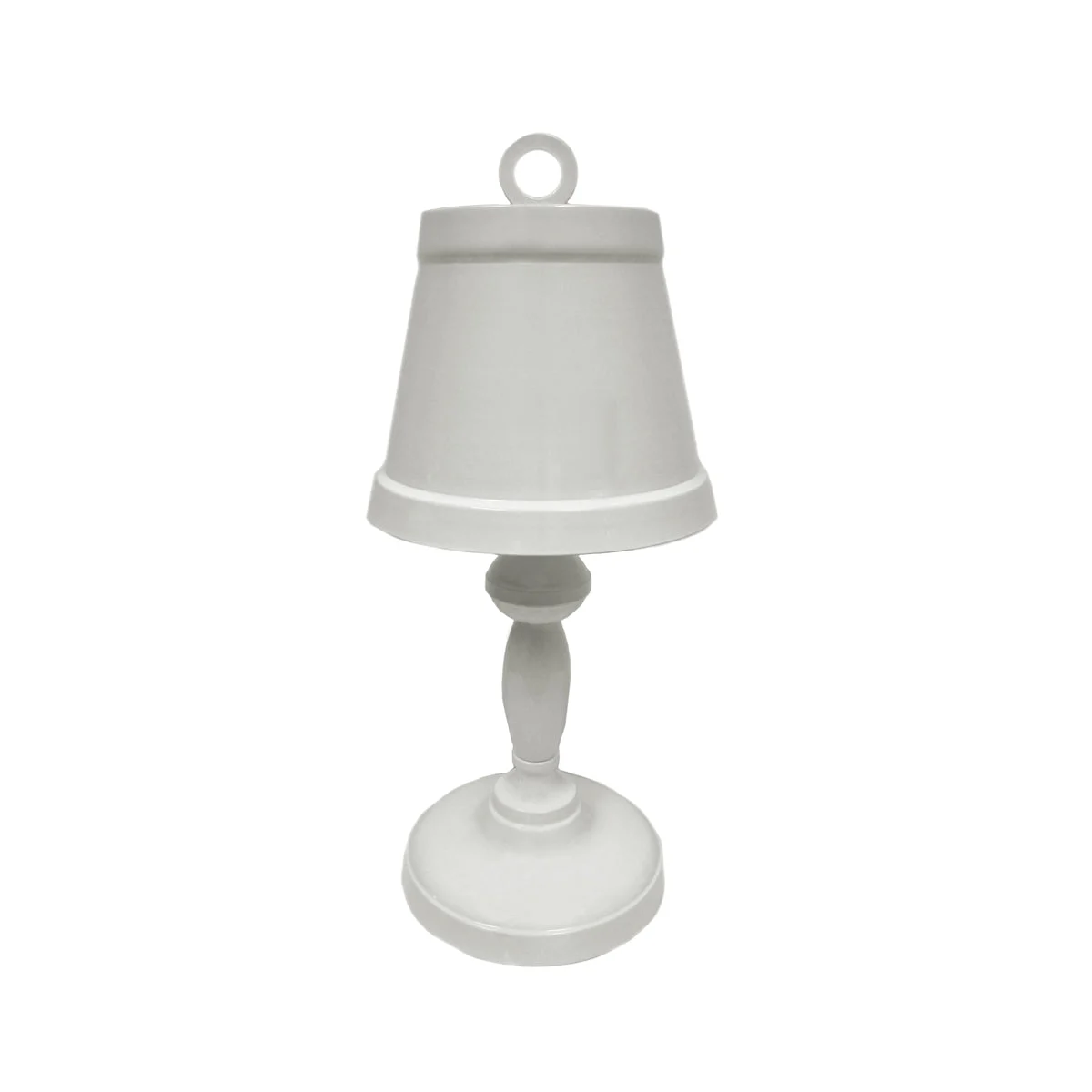 Benzara Metal Table Lamp with Ring Accent On Top and Round Base, White, Large