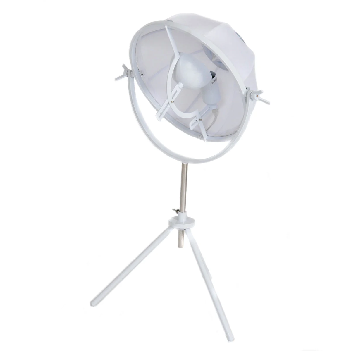 Benzara Metal Photography Table Lamp with Fabric Head and Tripod Feet, White and Silver