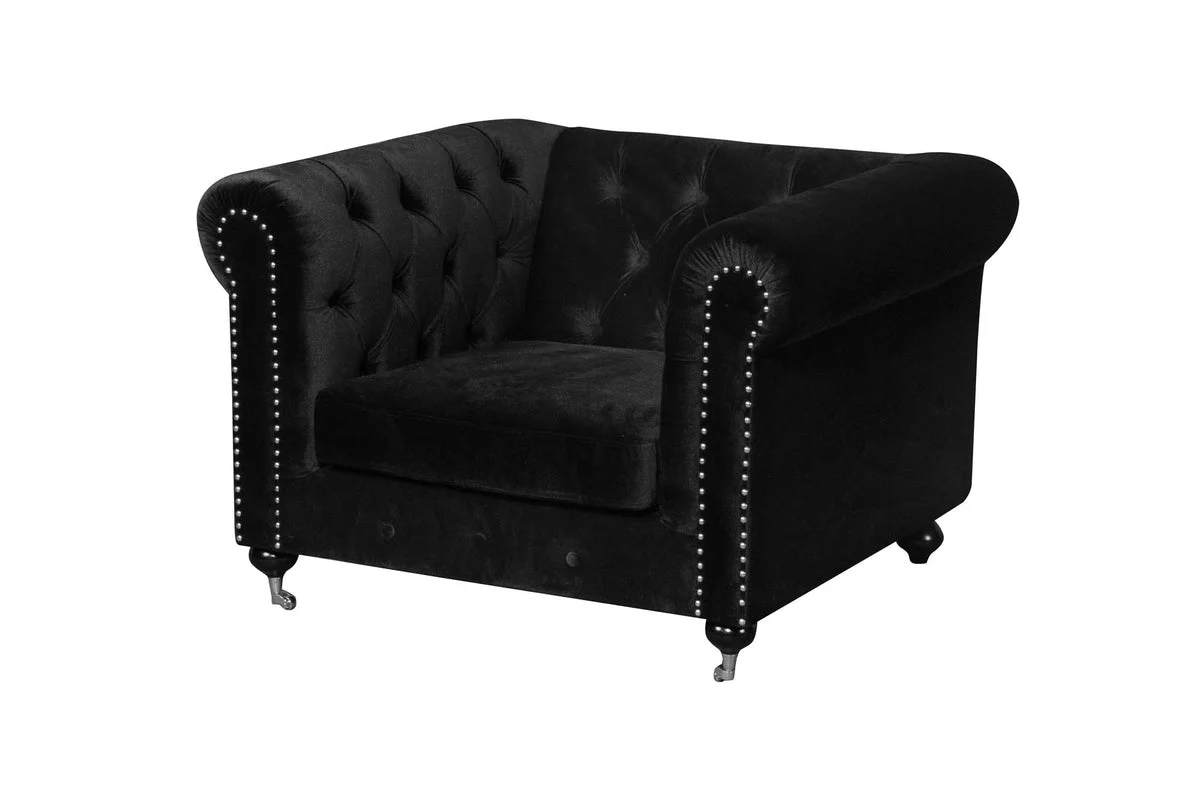 Benzara Fabric Upholstered Wooden Tufted Sofa Chair with Steel Casters, Black