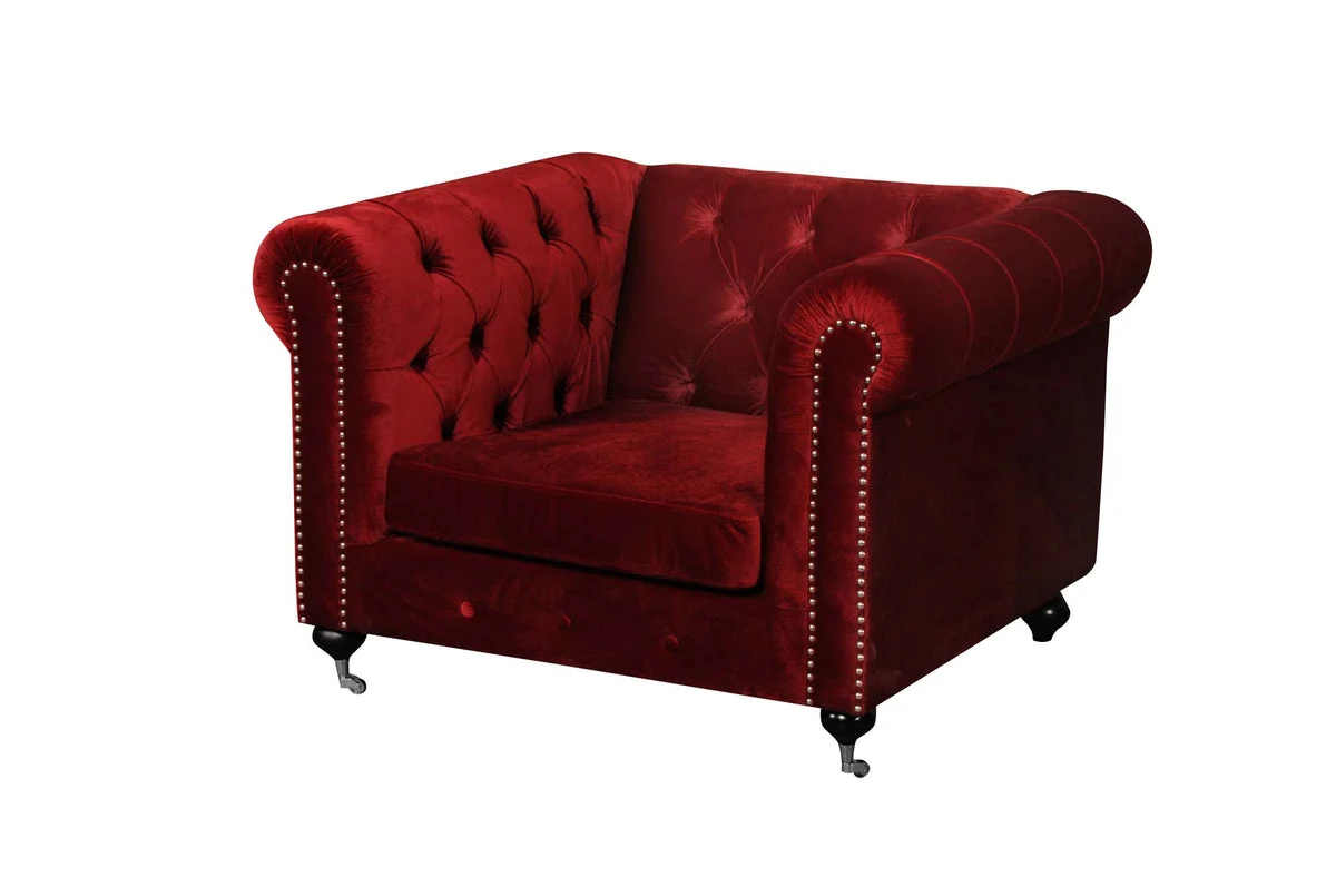 Benzara Fabric Upholstered Wooden Tufted Sofa Chair with Steel Casters, Red