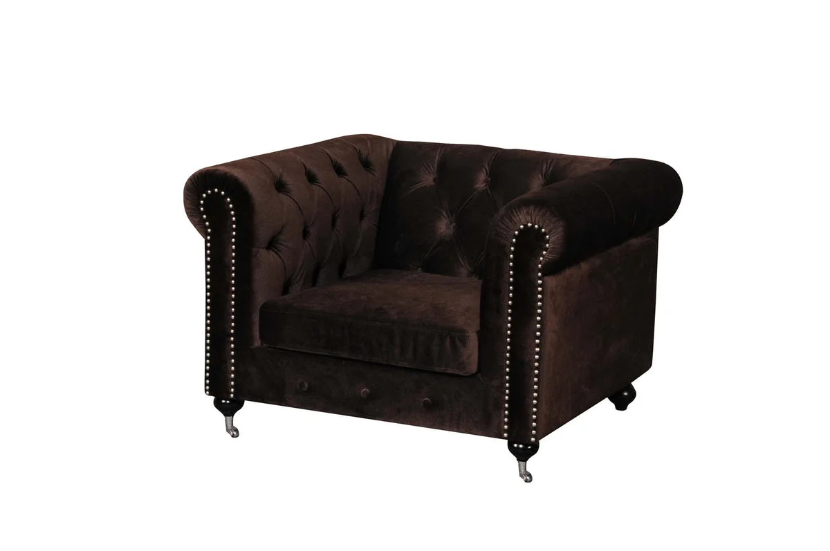 Benzara Fabric Upholstered Wooden Tufted Sofa Chair with Steel Casters, Brown
