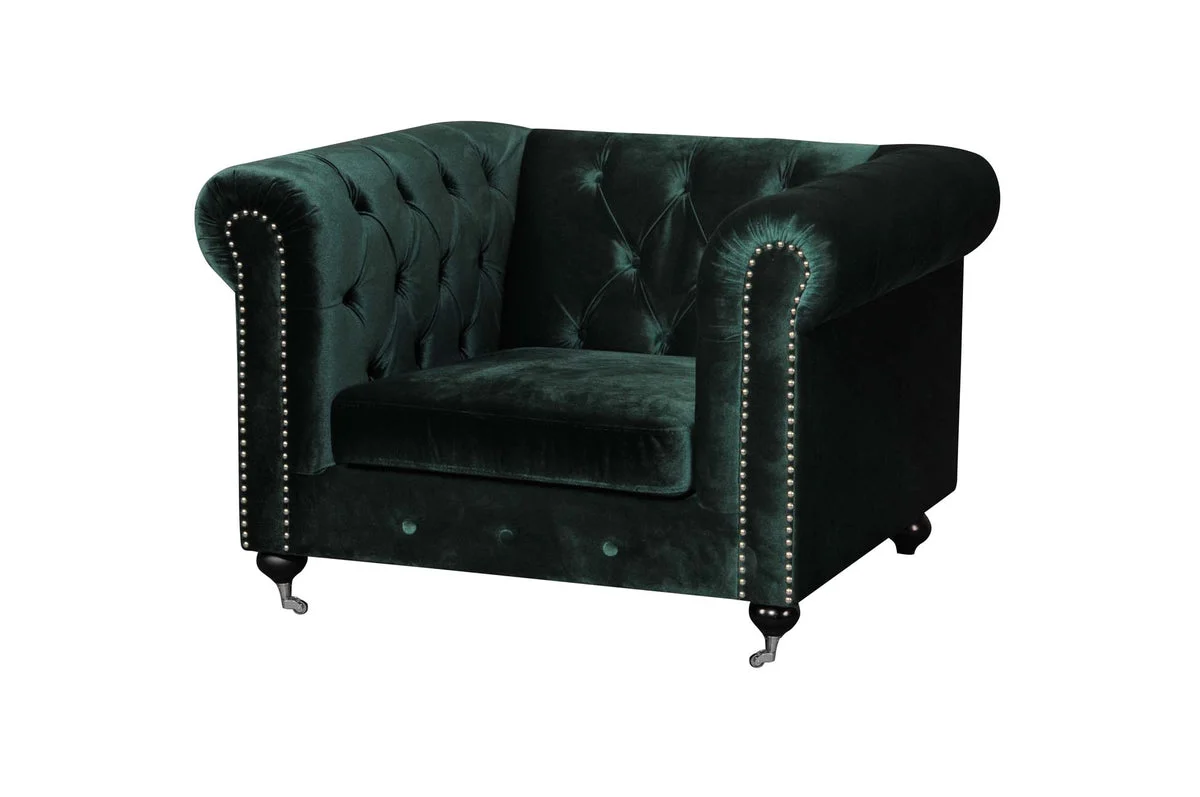 Benzara Fabric Upholstered Wooden Tufted Sofa Chair with Steel Casters, Green