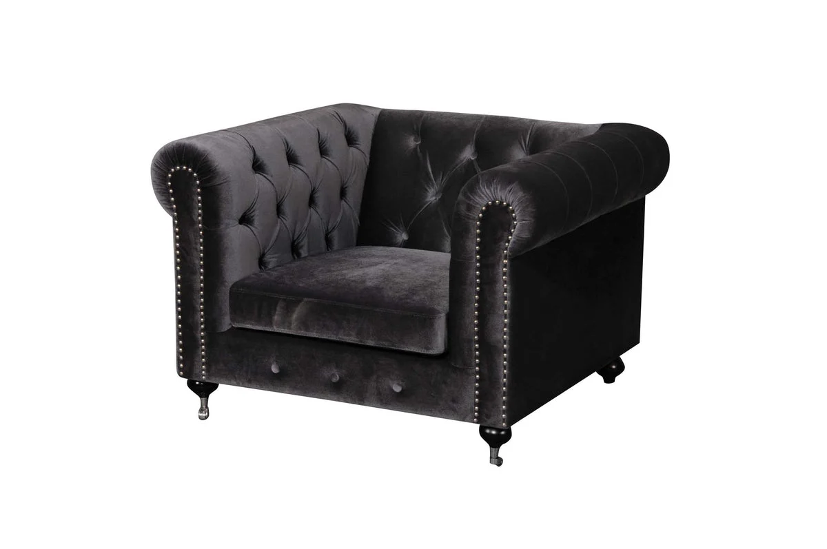 Benzara Fabric Upholstered Wooden Tufted Sofa Chair with Steel Casters, Dark Gray