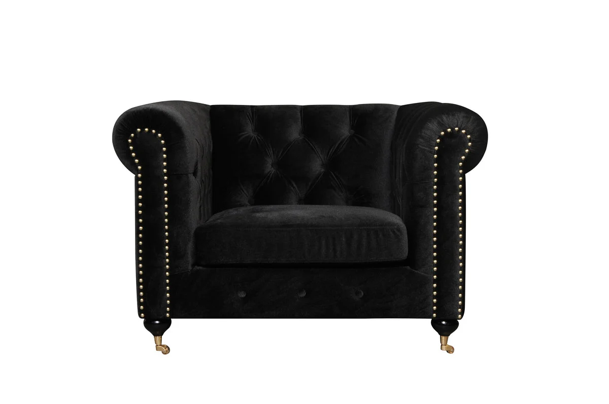 Benzara Fabric Upholstered Wooden Sofa Chair with Nail Head Trim and Steel Casters, Black