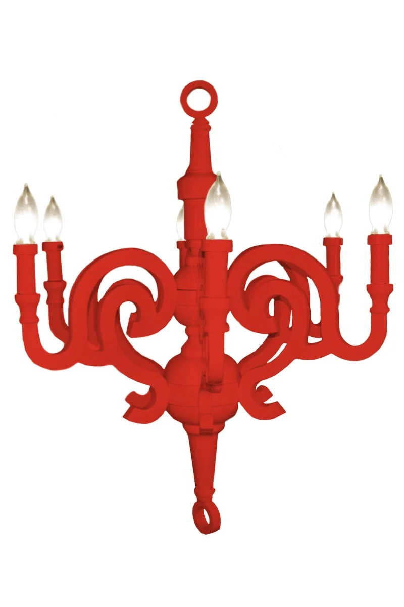 Benzara Resin Constructed Chandelier with Six Light Holders, Large, Red