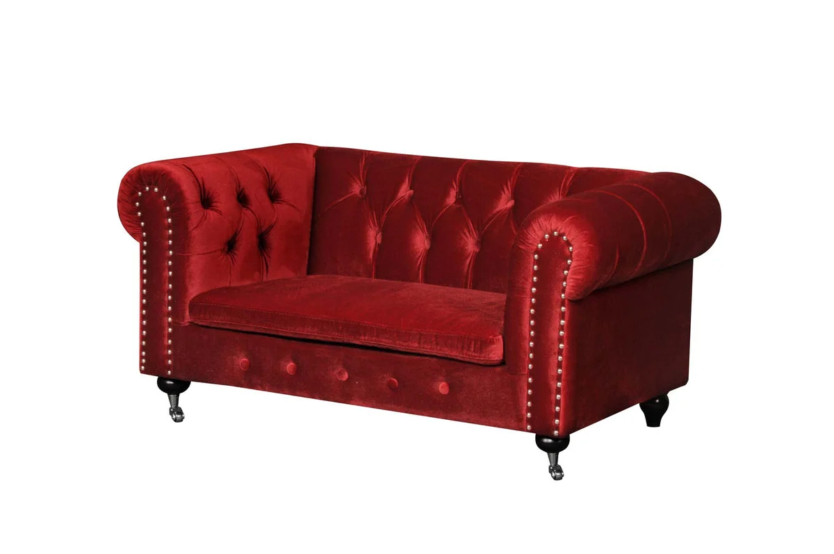 Benzara Velvet Upholstered Dogs Sofa with Button Tufting Details and Wooden Feet, Red
