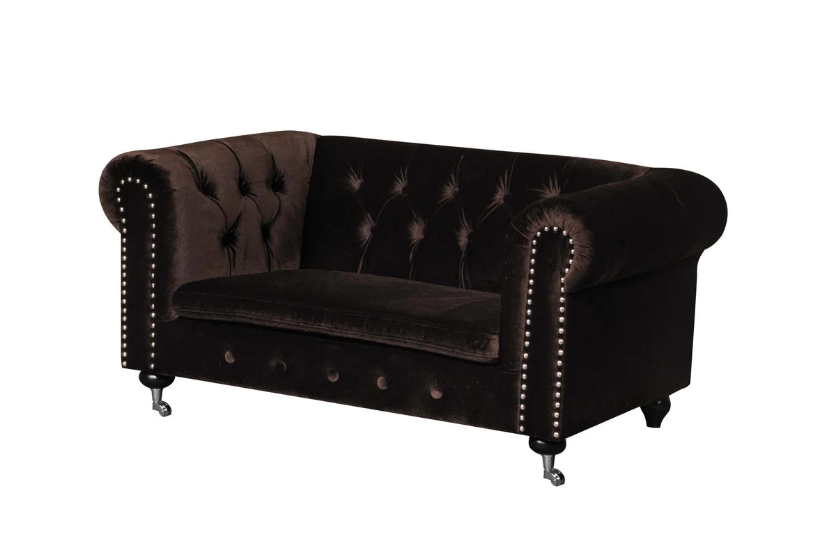 Benzara Velvet Upholstered Dogs Sofa with Button Tufting Details and Wooden Feet, Brown