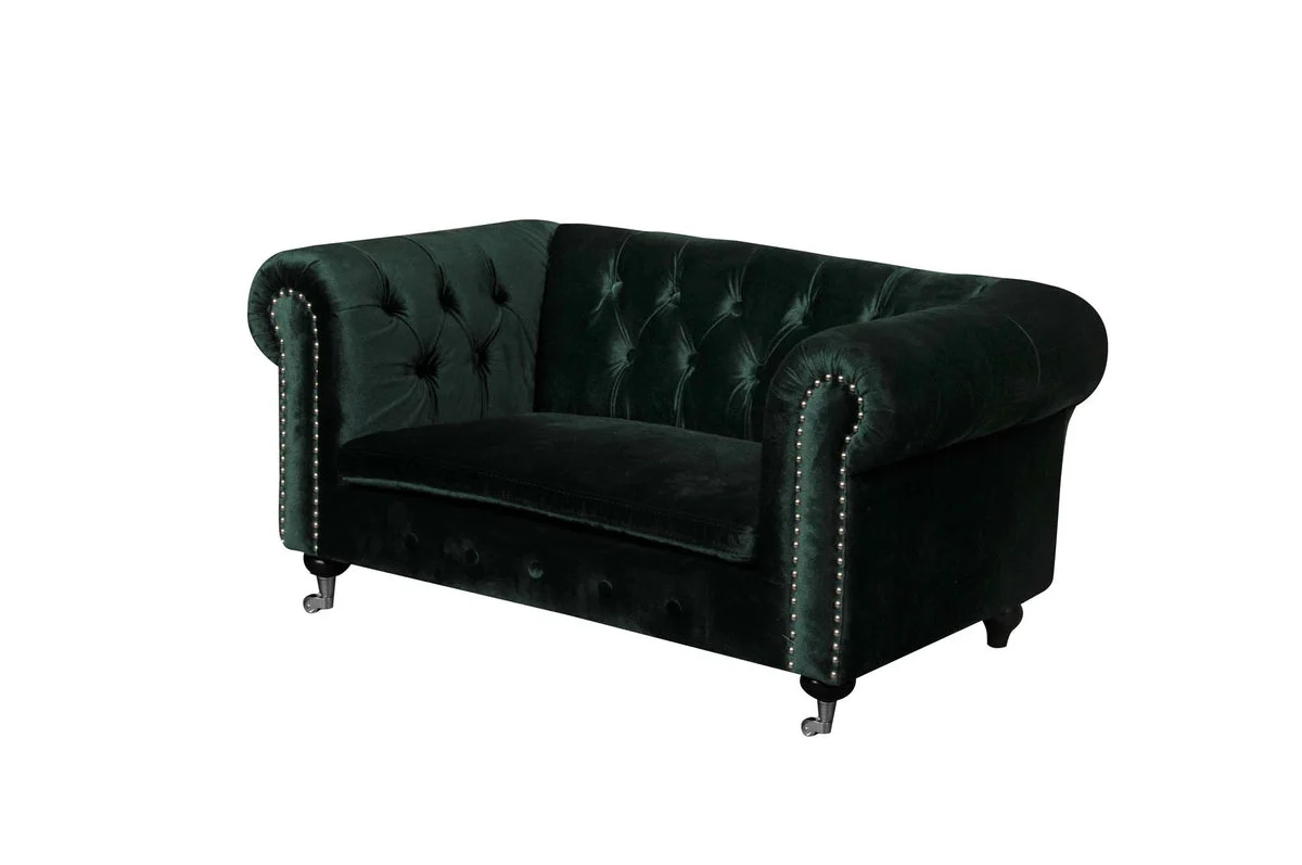 Benzara Velvet Upholstered Dogs Sofa with Button Tufting Details and Wooden Feet, Green
