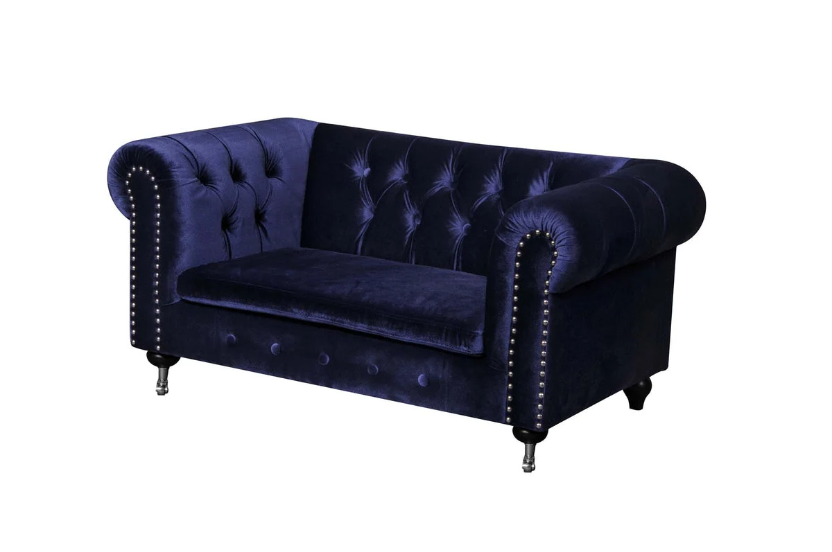 Benzara Velvet Upholstered Dogs Sofa with Button Tufting Details and Wooden Feet, Blue