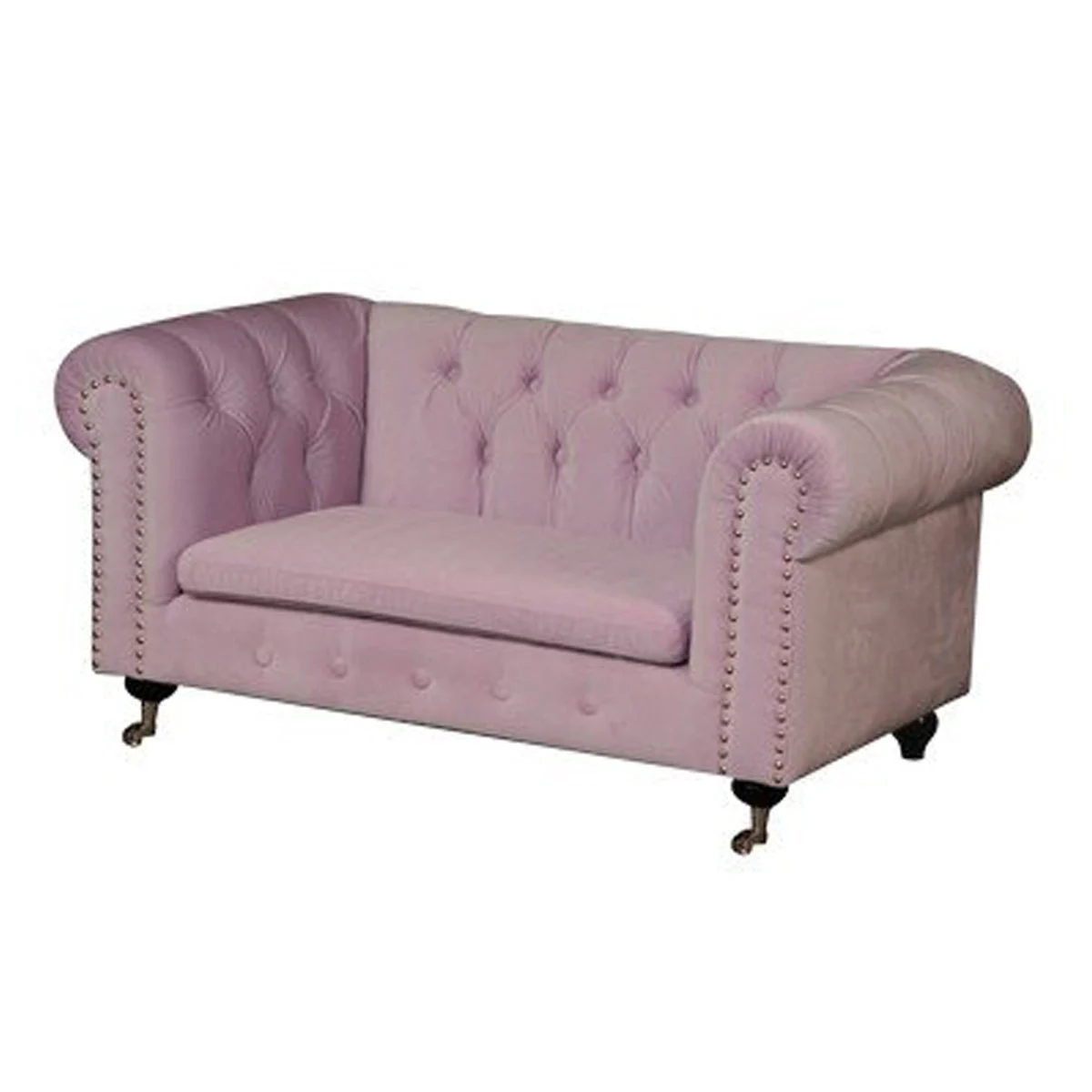 Benzara Velvet Upholstered Wooden Kids Sofa with Button Tufting and Nail Head Trim, Pink