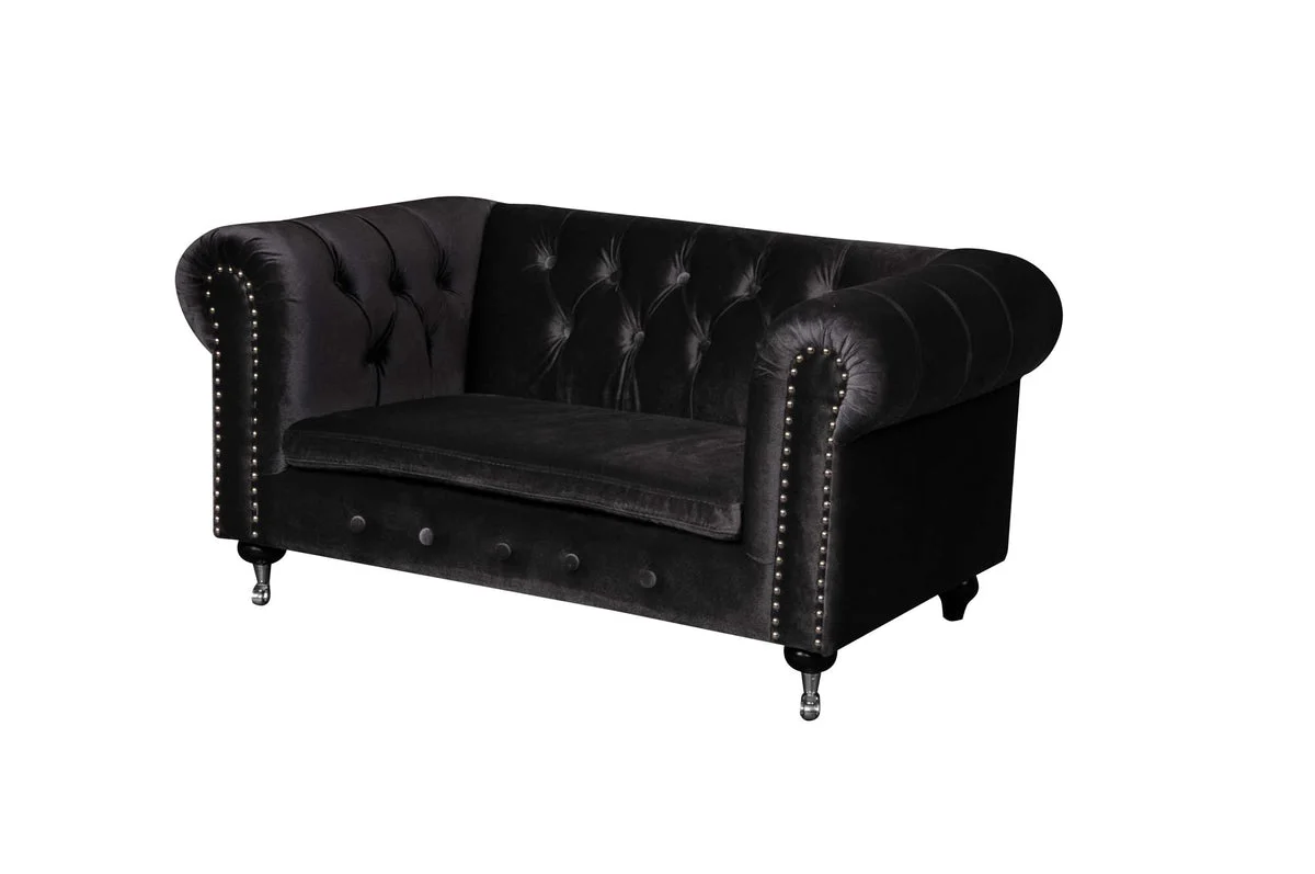 Benzara Velvet Upholstered Wooden Kids Sofa with Button Tufting and Nail Head Trim, Dark Gray