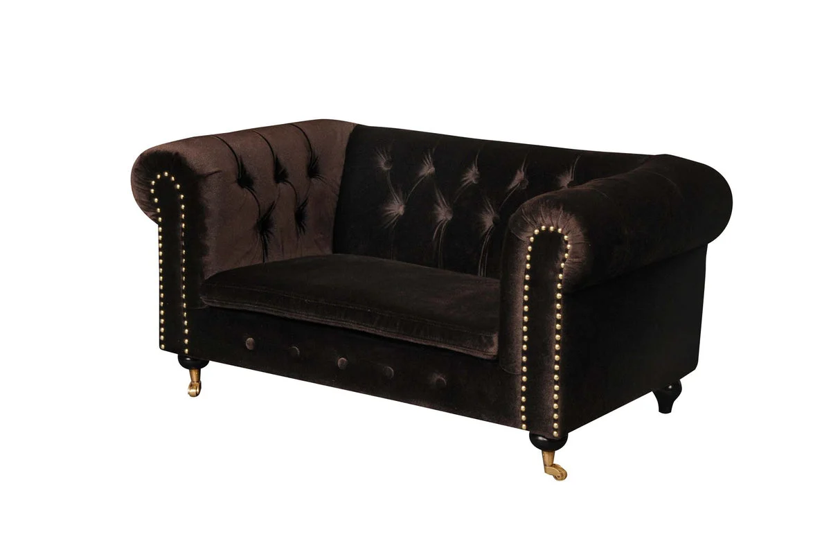 Benzara Velvet Upholstered Wooden Dogs Sofa with Button Tufting Details and Nail Head Trim, Brown