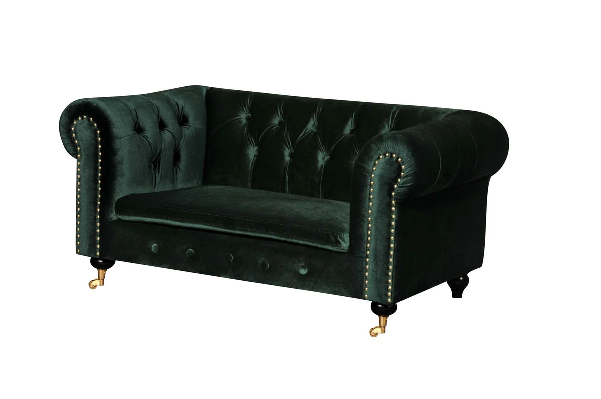 Benzara Velvet Upholstered Wooden Dogs Sofa with Button Tufting Details and Nail Head Trim, Green